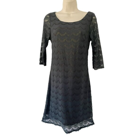 Free People Dark Green Lace Overlay Metallic Lined Open Back Dress Woman's Sz S - Picture 2 of 9